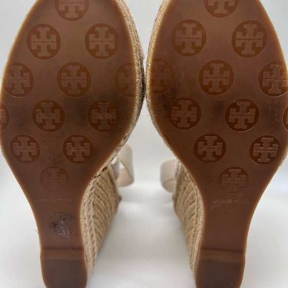 PRE-OWNED Tory Burch Nat. Adonis Crisscross Esp. Wedge Sandals Sz 7B - Picture 9 of 10